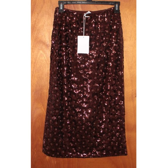 NWT & Other Stories Sequin Beaded Floral Midi Skirt Size 0 - Picture 7 of 10